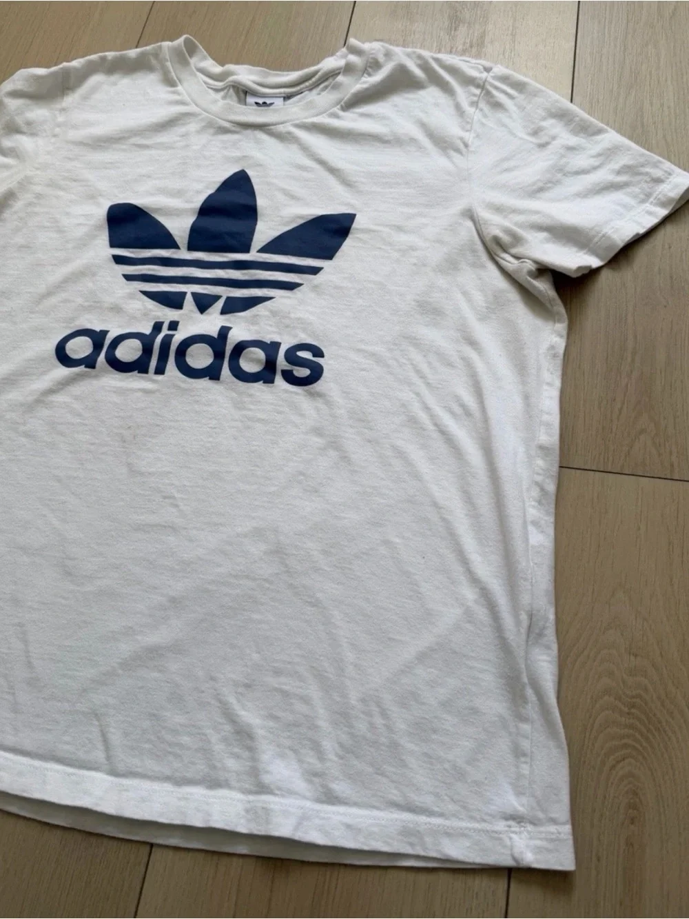 adidas White Tee with Navy Trefoil Logo